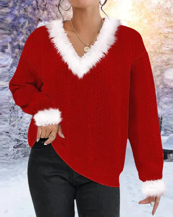 Heidi-Mode | Roter Pullover Mit Fellkragen Eleganz Trifft Komfort