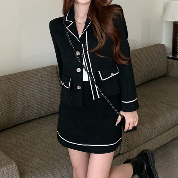 Heidi-Mode | Langarm Blazer Top Kurzer Rock Satz