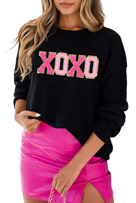 Xoxo Glitter Print Rundhalsausschnitt Casual Pullover