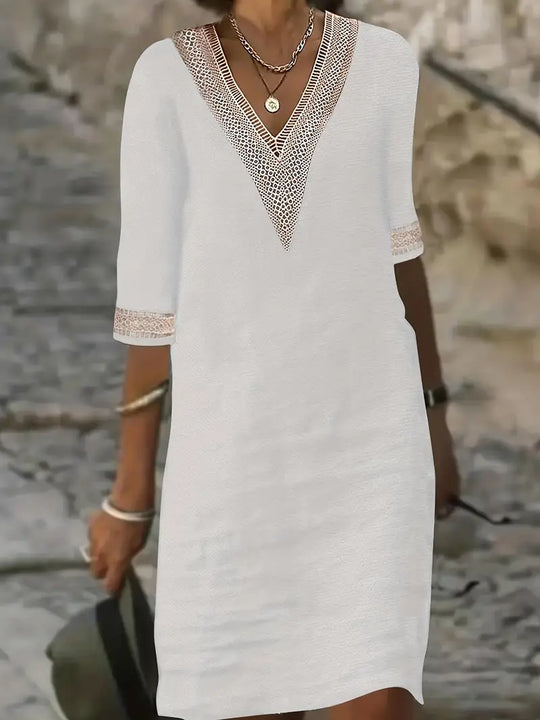 Guipure Spitzen V Ausschnitt Kleid