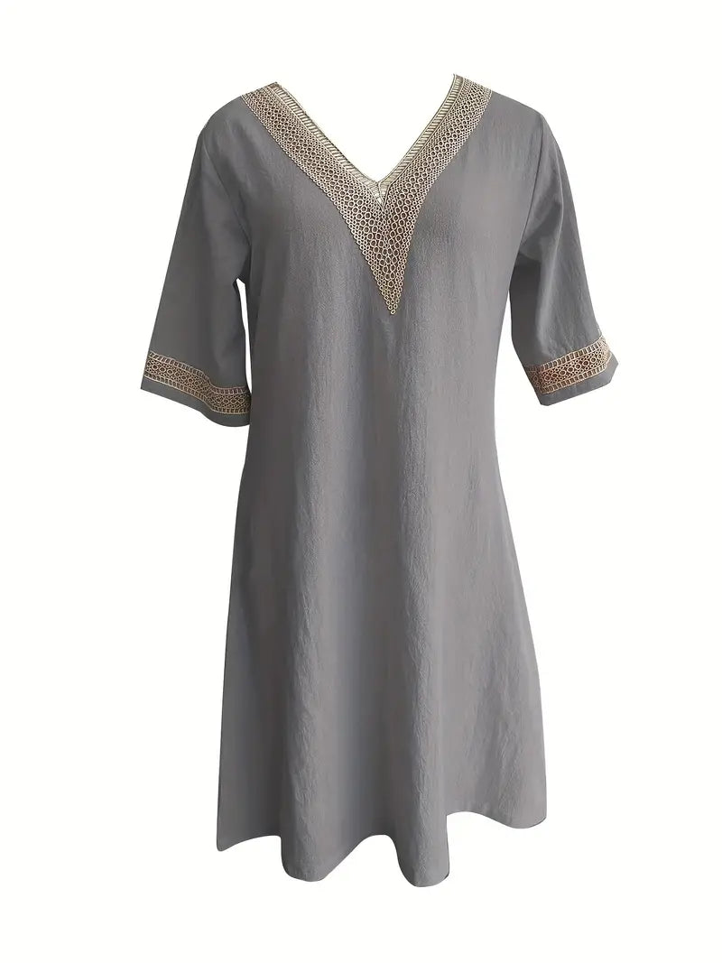Guipure Spitzen V Ausschnitt Kleid