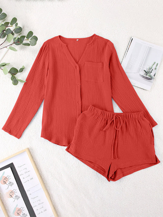 Heidi-Mode | Notched Langarm-Top und Shorts-Set