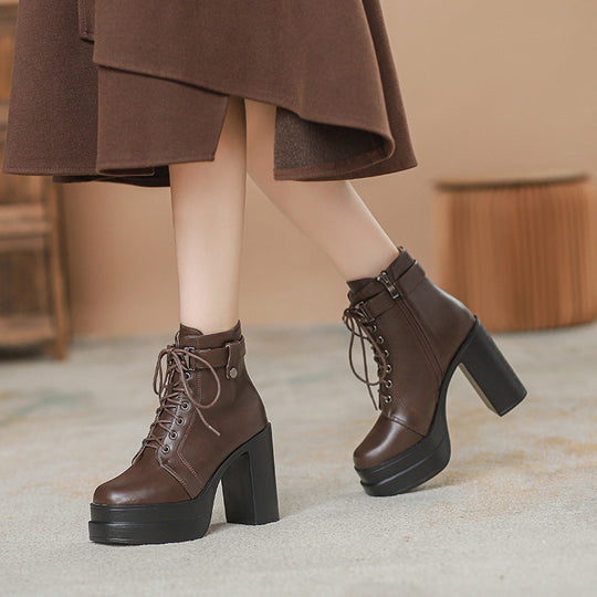 Heidi-Mode | Mode Kurze Stiefel Wasserdicht Plattform Dickere Ferse Hohe Absätze