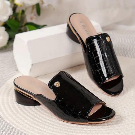 Heidi-Mode | Sandaletten mit Dicker Ferse Krokodilmuster. Elegante Stilettos mit Offenen Zehen