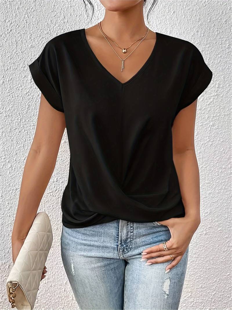 Heidi-Mode | Kurzarm V-Ausschnitt Shirt Leichtes und Stilvolles Basic für Damen
