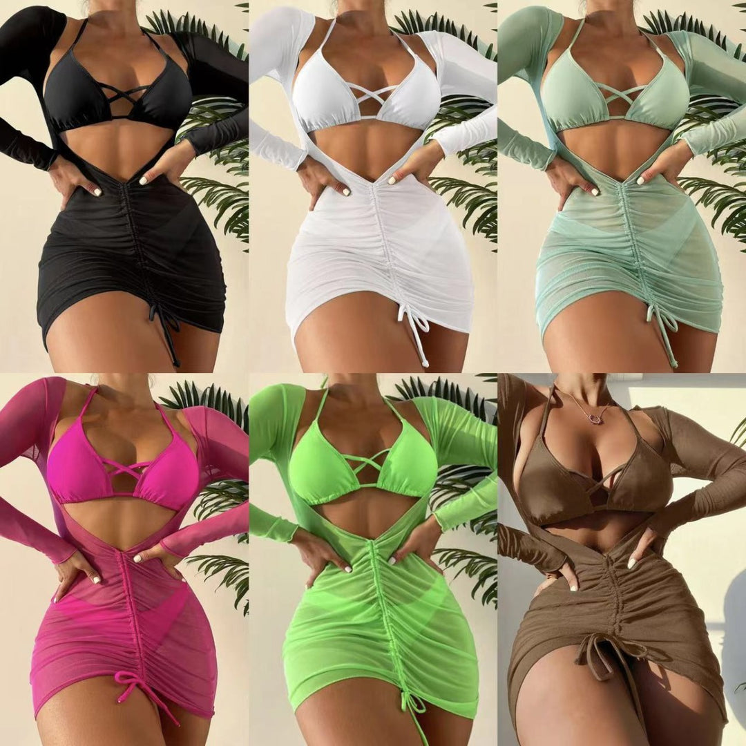 Heidi Mode | Bikini langer Gaze-Rock dreiteiliges Set