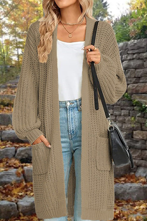 Heidi-Mode | Länge Locker Oversized Doppelte Tasche Cardigan Sweater Jacke