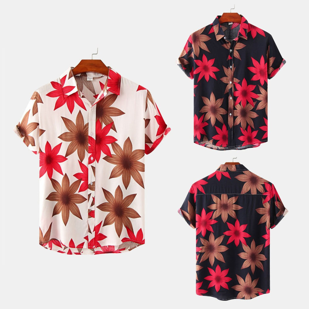 Heidi Mode | Floral kurzärmeliges Blumenhemd Männer