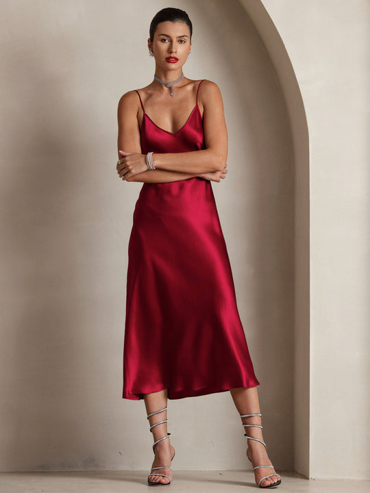 Heidi-Mode | Lange Seidenkleid mit Spaghetti-Träger