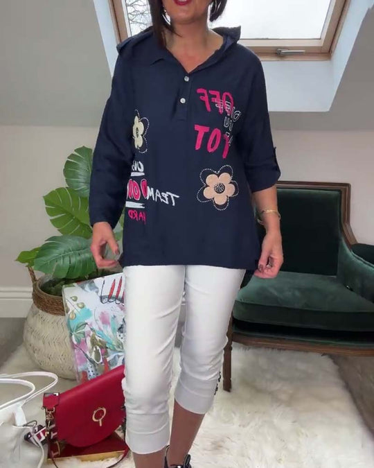 Heidi-Mode | Hoodie mit Gestickten Blumenmotiven und Schrift