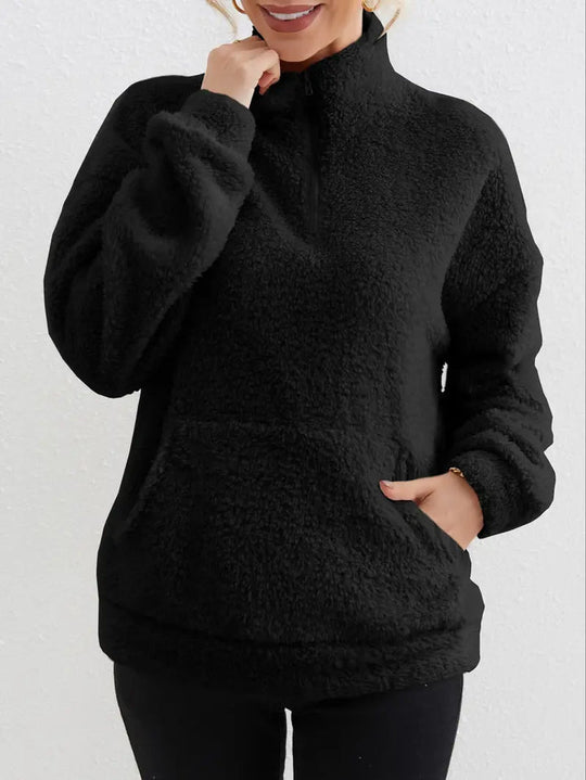 Lässiges, bequemes Plüschpullover-Sweatshirt mit Tasche