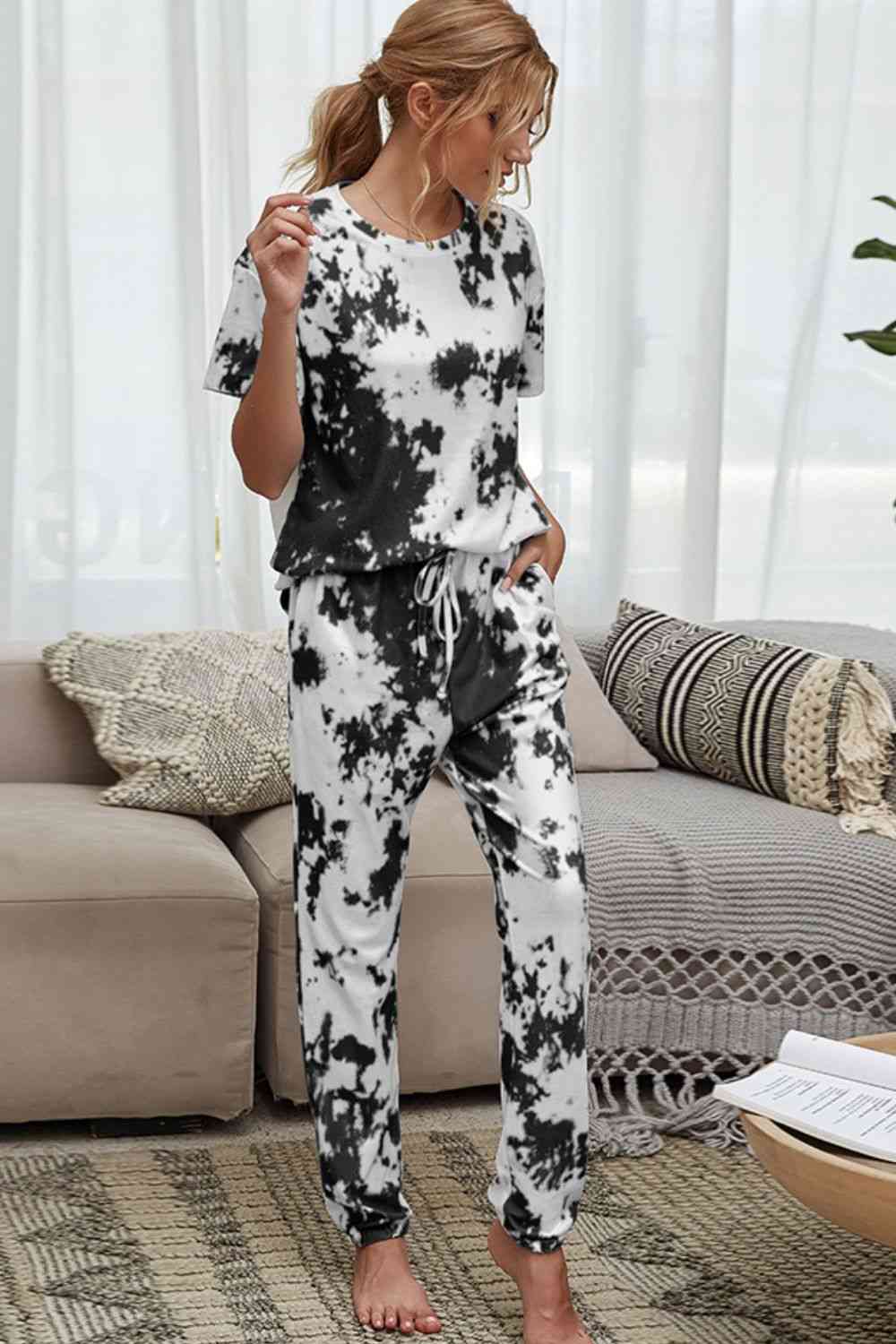 Heidi-Mode | Tie-Dye T-Shirt und Drawstring Taille Jogginghose Lounge Set