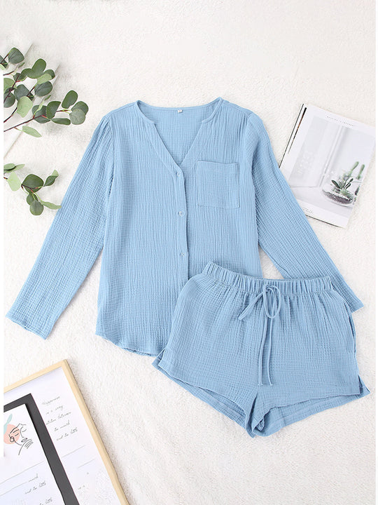 Heidi-Mode | Notched Langarm-Top und Shorts-Set