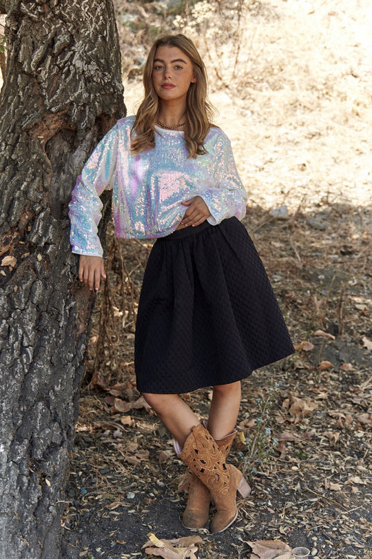 Heidi-Mode | J.Nna Pailletten Langarm Crop T-Shirt