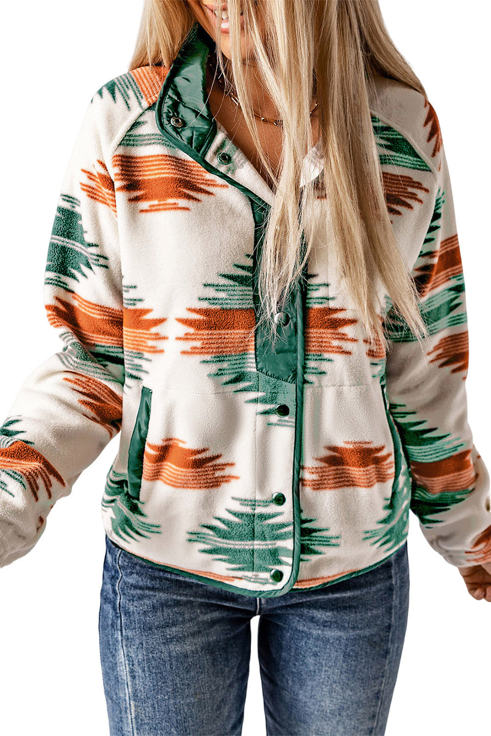 Western Aztec Fleecejacke Mit Druckknöpfen