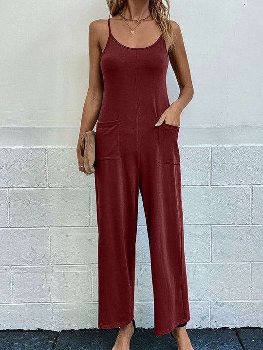 Heidi-Mode | mit Taschen Spaghetti-Träger Weit Bein Jumpsuit