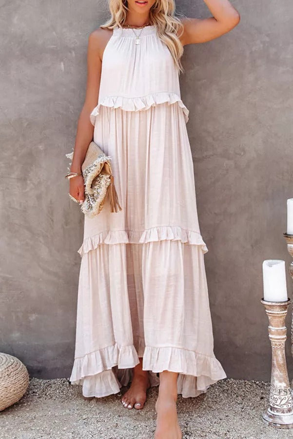 Heidi-Mode | Vittoria Raffung Rüsche Schichten Maxi Halter Kleid