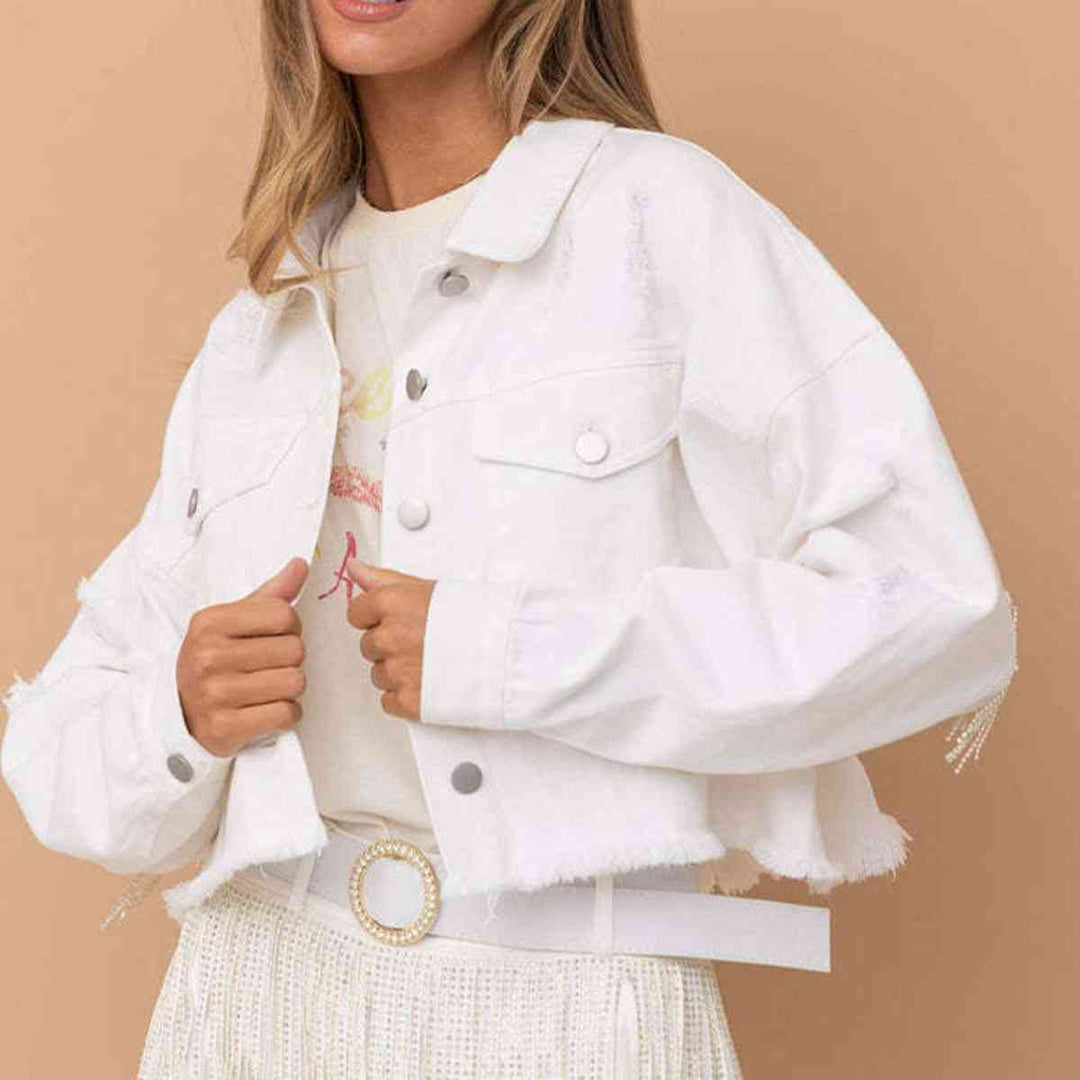 Heidi-Mode | Star Raw Hem Fransen Detail Denimjacke