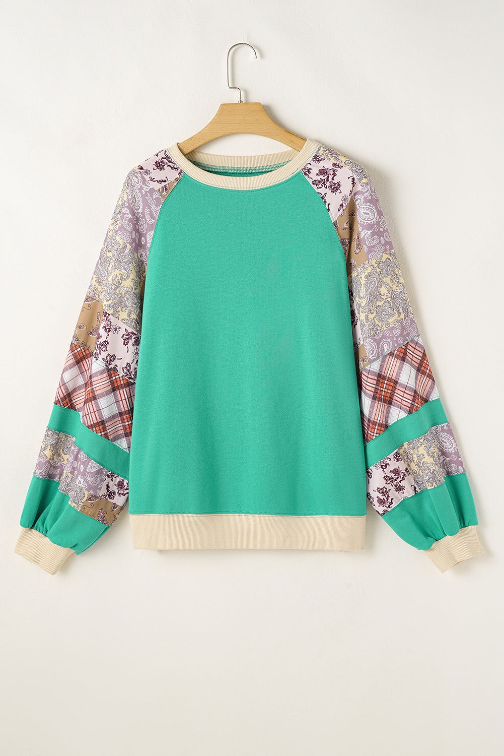 Plus Größe Plaid Floral Patchwork Raglanärmel Pullover