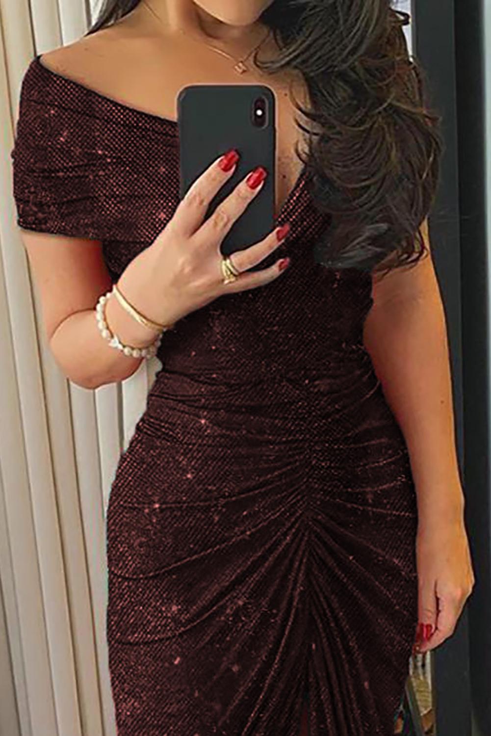 Heidi-Mode | Schlicht Enganliegendes Kleid mit V-Ausschnitt, Eleganten Puffärmeln und Drapierter Front