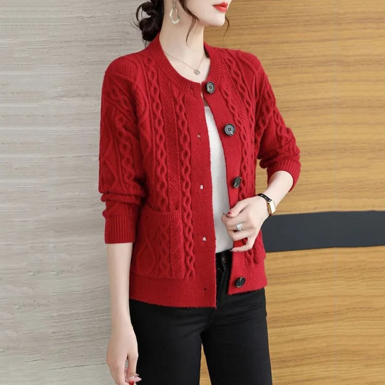 Heidi-Mode | Strickjacke Damen mit Rundhals und Knopfschluss