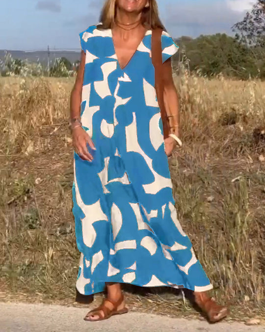 Amara - Maxikleid mit Print und V-Ausschnitt