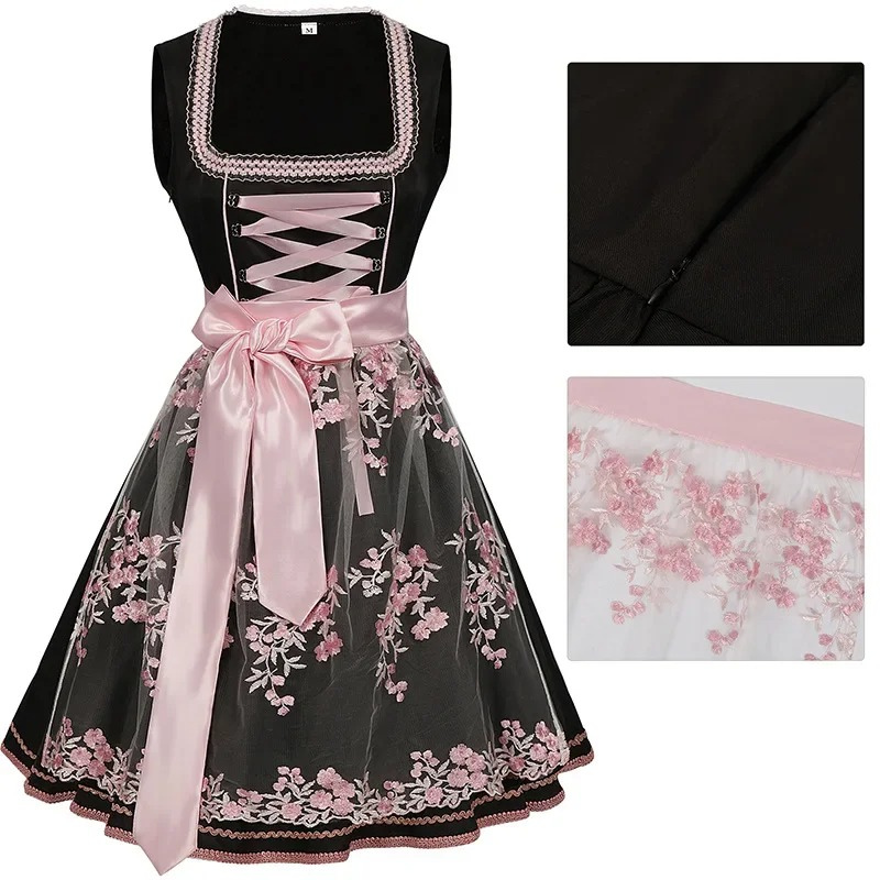 Heidi-Mode | Damen Traditionelles Kleid mit Blumenstickerei