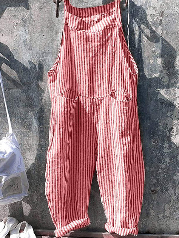 Heidi-Mode | Jahrgang Baggy Jumpsuit mit Gestreiftem Stil und Taschen