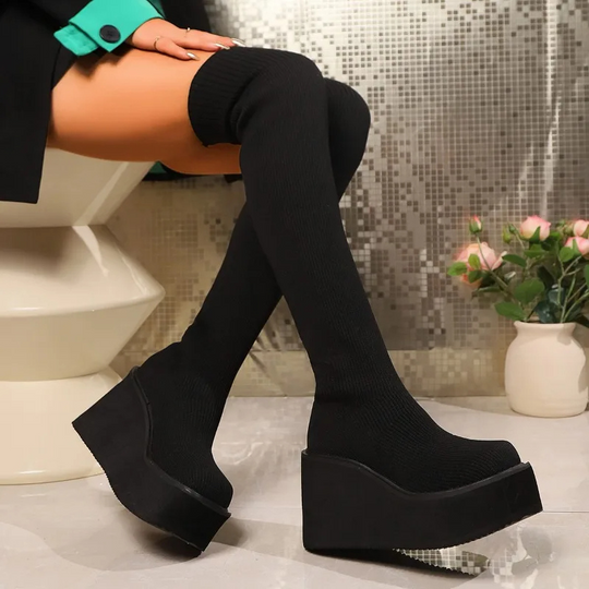 Heidi-Mode | Overknee Stiefel Stretchstoff, Plateausohlen, Trenddesign