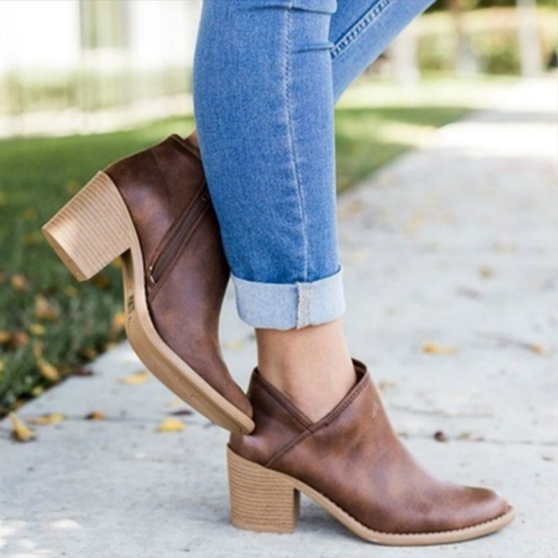 Heidi-Mode | Leder Elegante Stiefel mit Absatz für Frauen