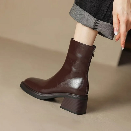 Heidi-Mode | Stilvolle Leder Ankle Boots mit Blockabsatz für Damen Damen Ankle Boots