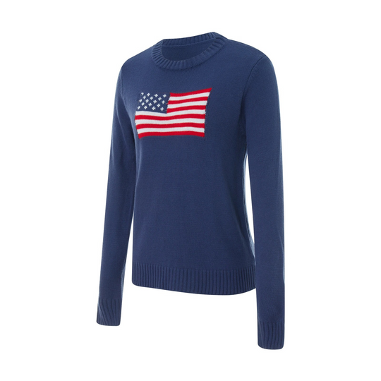 Heidi-Mode - Streetwear Herbst Strickpullover mit amerikanischer Flagge für Frauen
