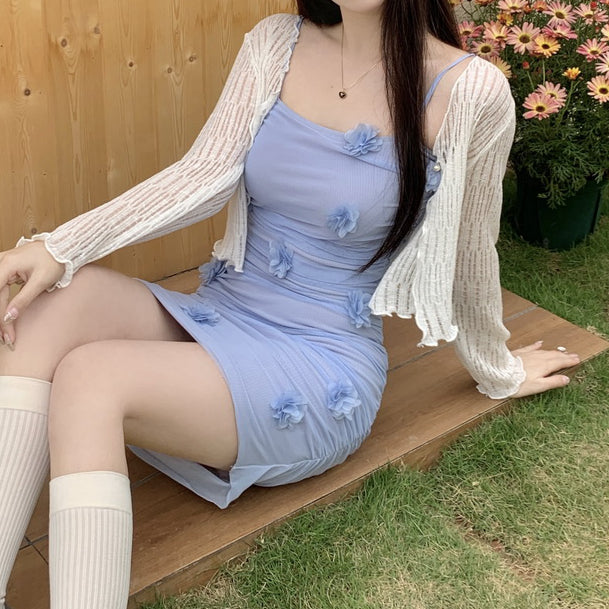 Heidi-Mode | Dreidimensionales Blumen Mesh Cami Kleid Satz