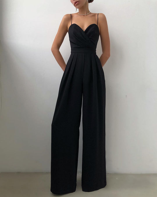 Heidi-Mode | Damen Eleganter Fließender Jumpsuit mit Spaghettibändern für Festliche Anlässe