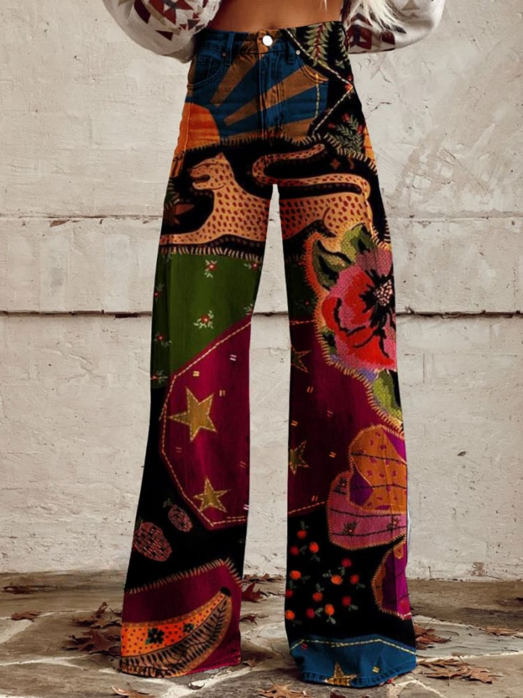 Heidi-Mode | Damen Rote Farbton Druck Hose Ausgestellt