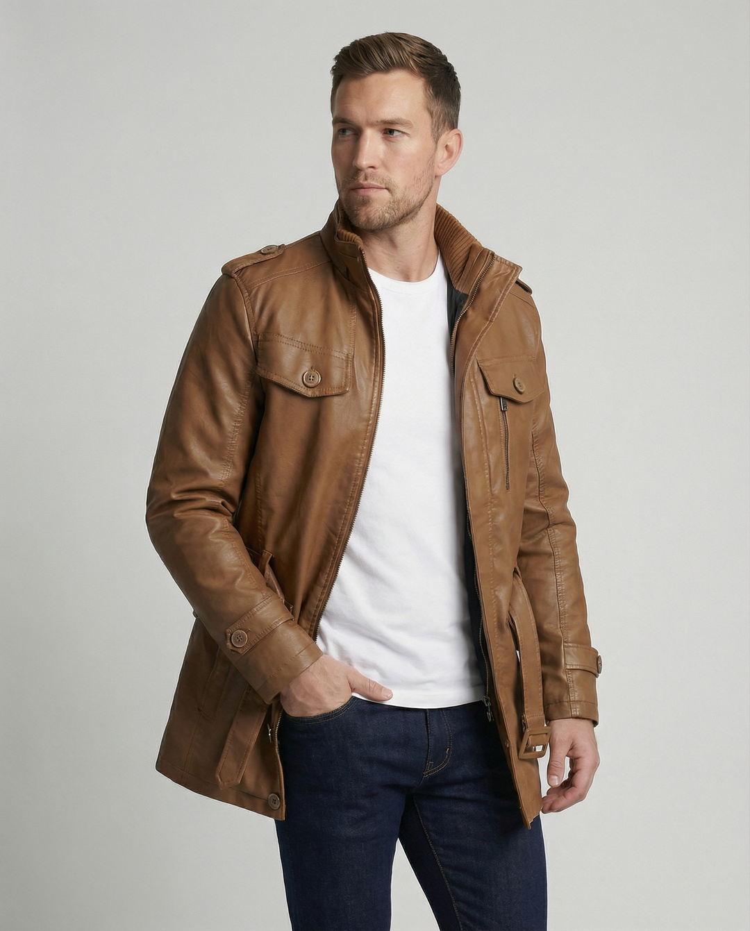 Heidi-Mode | Retro Leder-Trenchcoat für Männer