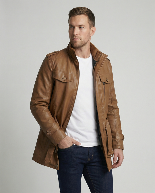 Heidi-Mode | Retro Leder-Trenchcoat für Männer