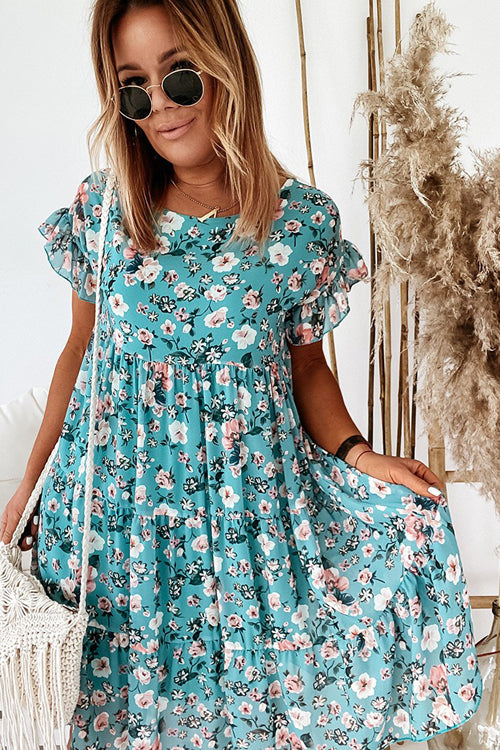 Heidi-Mode | Feels Right Blumen Druck Kurzärmeliges Mini Kleid