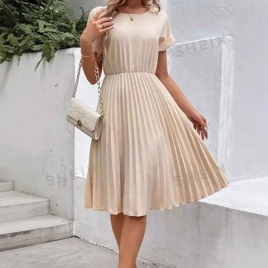 Heidi-Mode | Einfarbig Plissierter Kurzarmkleid