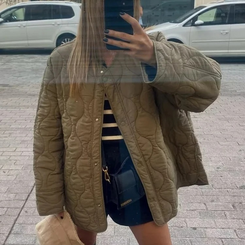 Heidi-Mode | Bequemes Rundhals gepolstertes Jacket mit Knöpfen Ideal für Herbst/Winter