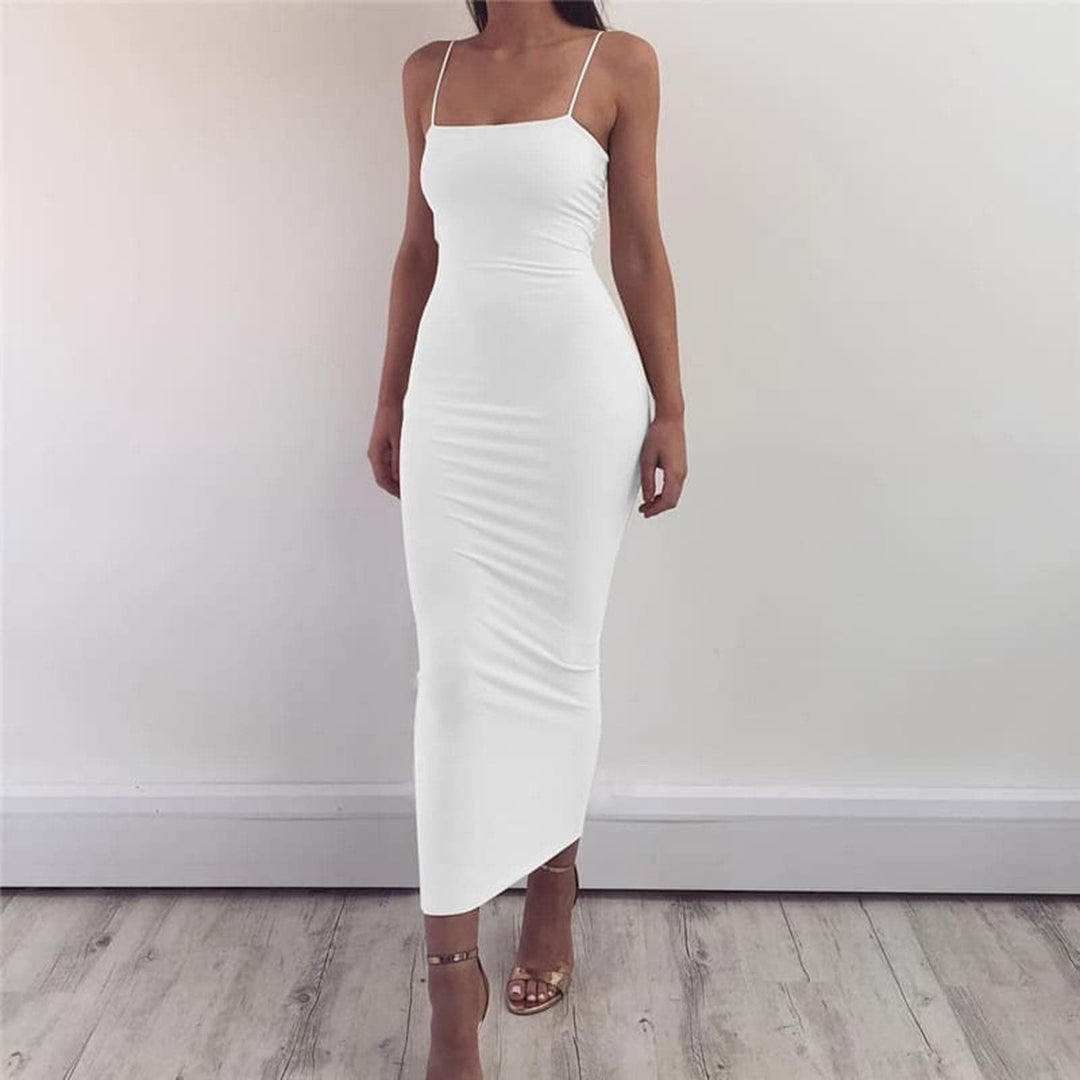 Heidi-Mode | Bodycon Kleid Midi Länge Spaghettiträger Elegant und Figurbetont
