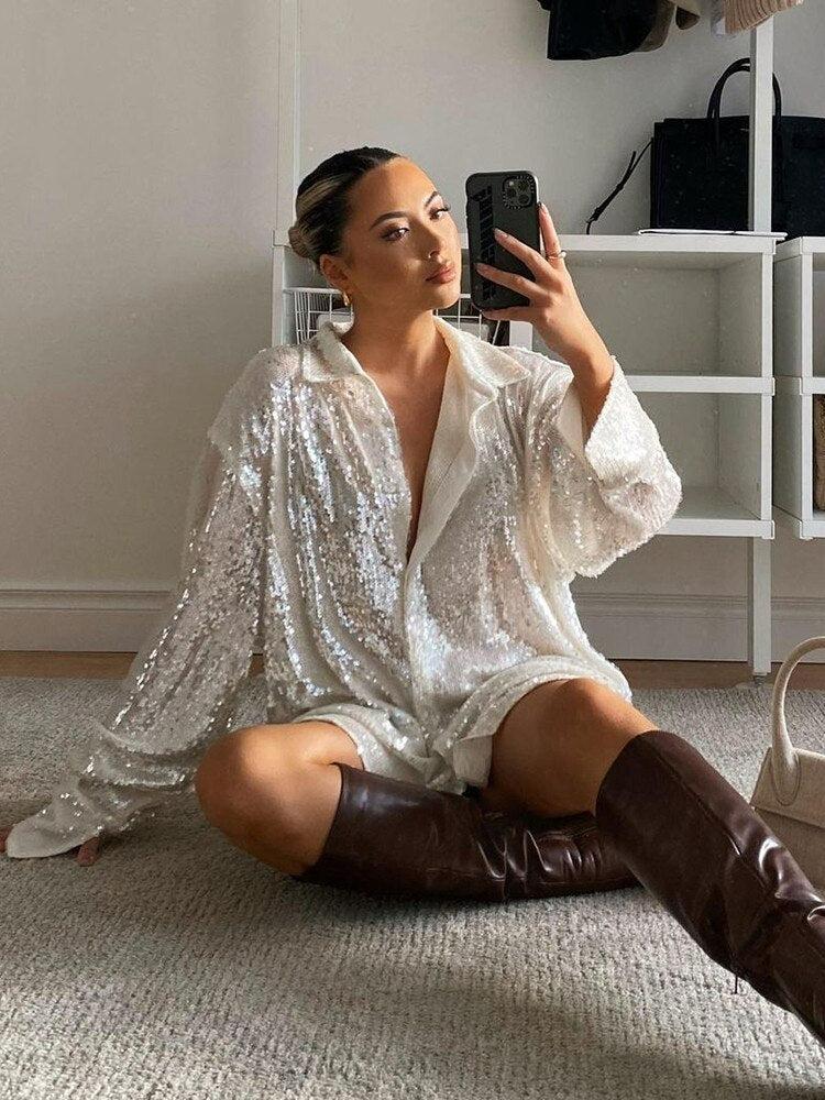 Heidi-Mode | Trendy Oversized Bluse Mit Glitzer Für Stilvolle Damen