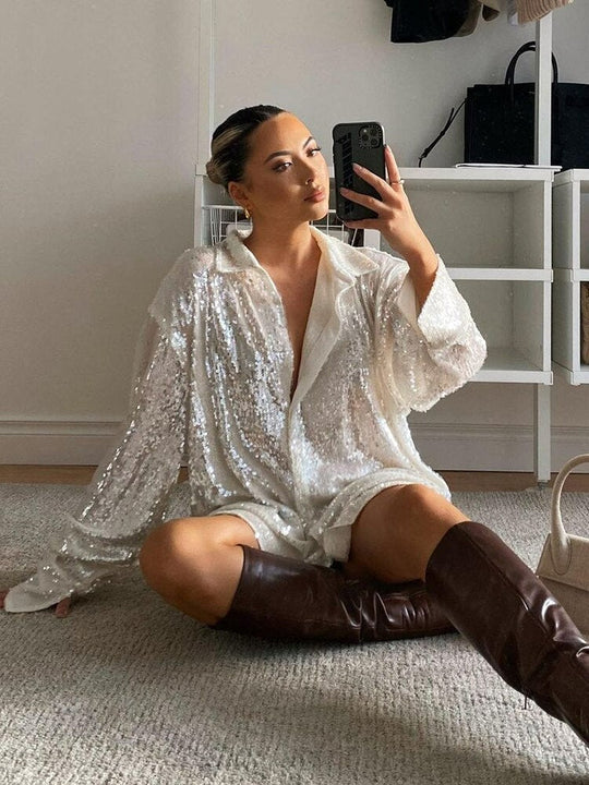 Heidi-Mode | Trendy Oversized Bluse Mit Glitzer Für Stilvolle Damen