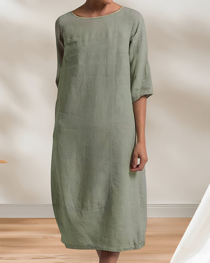 Heidi-Mode | Ladies Lässig Leinen Look Einfaches Midikleid