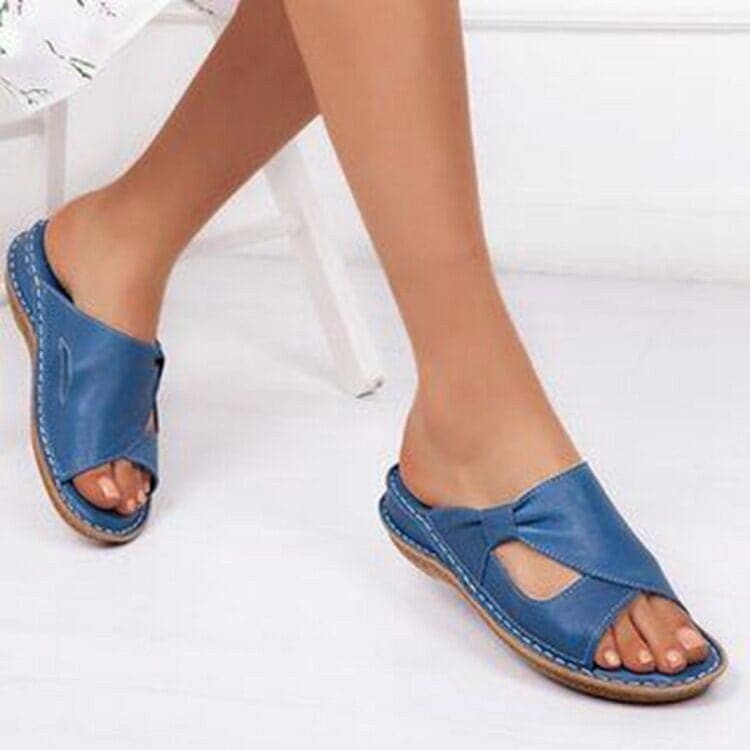 Heidi-Mode | Sandalen Echtes Leder Slip-On Komfort Flach Absatz Kreuzriemen Design