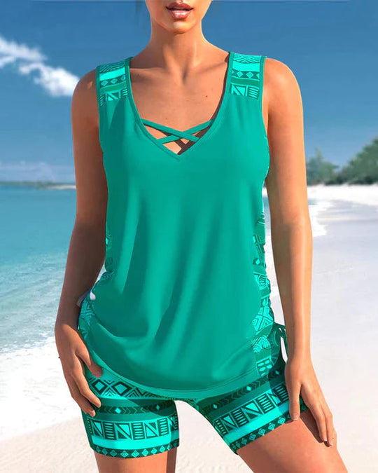 Heidi-Mode | Tankini mit Tribalprint und Gekreuzten Details
