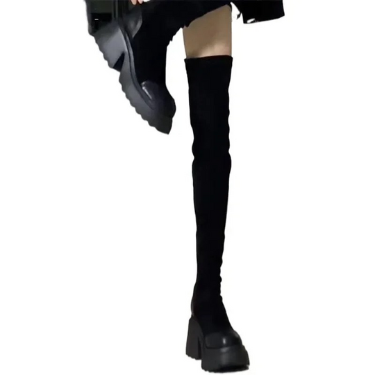 Heidi-Mode | Overknee Platform Stiefel mit Chunky Sohle Trendige Damen Stiefel