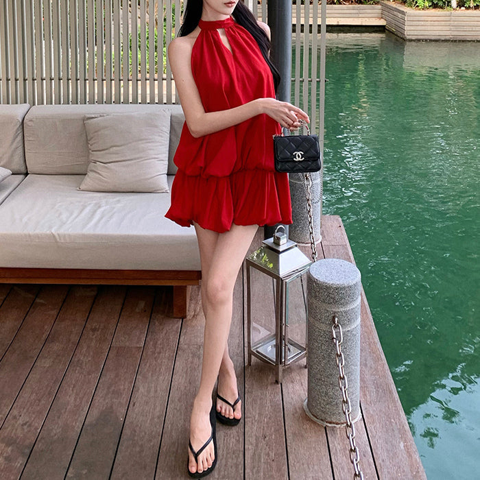 Heidi-Mode | Rotes Neckholder Rückenfreies Kleid