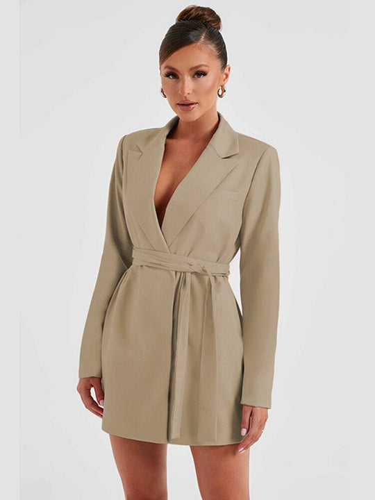 Heidi-Mode | Blazer Kleid - Taillierte Passform - Mini Länge - V-Ausschnitt - Langarm Elegante Kleidung