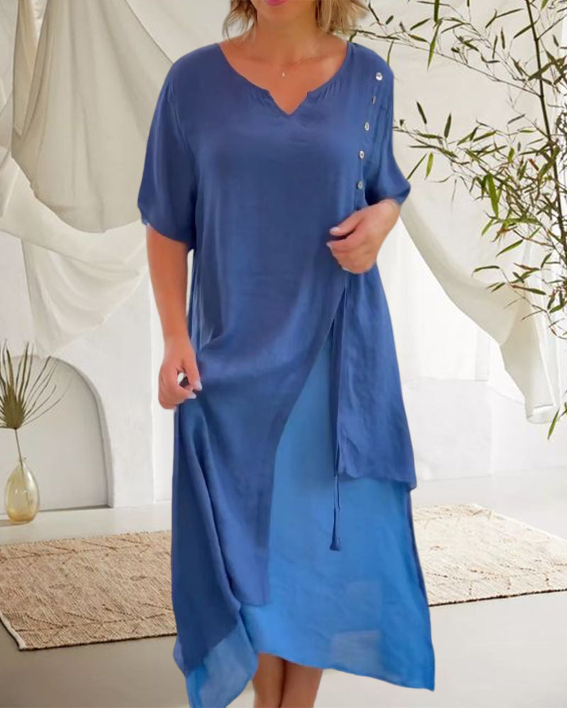 Asymmetrisches Kleid mit kurzen Ärmeln und V-Ausschnitt